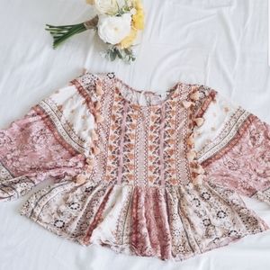 American Eagle Orange/Pink Floral Peasant Blouse